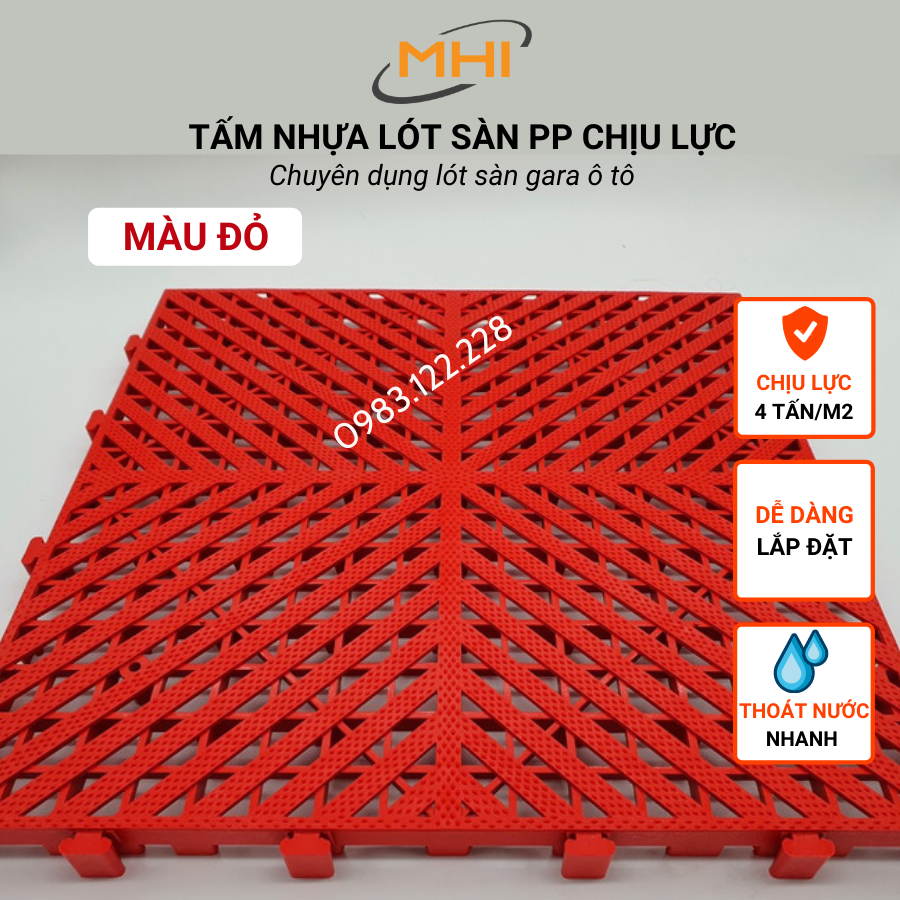 Vỉ nhựa lót sàn gara ô tô MHI - Cao 2.5 cm / trung tâm chăm sóc xe ô tô, khu vực rửa xe ô tô