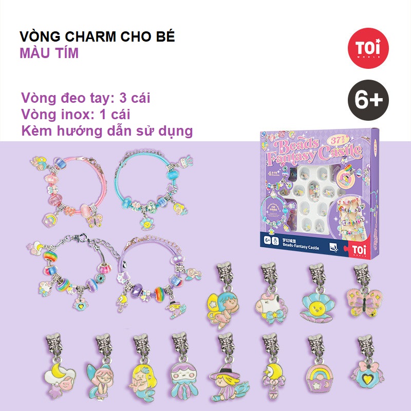 Đồ chơi vòng tay charm chính hãng TOI - Vòng tay thủ công cho bé gái DIY 3 chủ đề bé tự xỏ dây luồn hạt