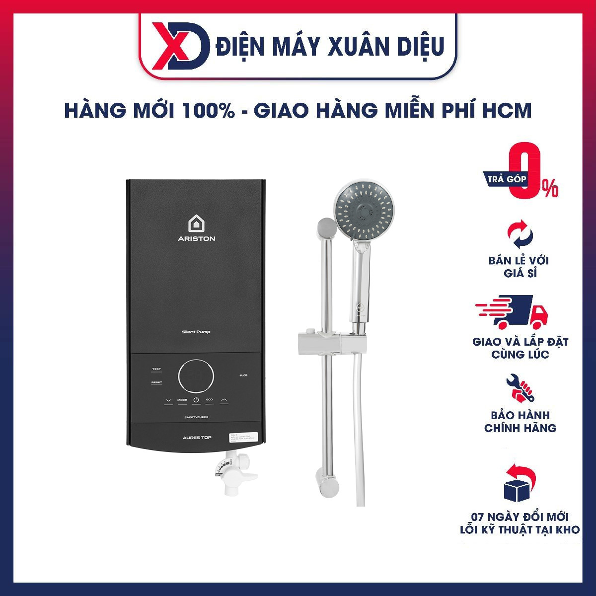 Máy nước nóng trực tiếp Ariston 4500W AURES TOP 4.5P Mẫu 2022 - hàng chính hãng( Chỉ giao HCM)