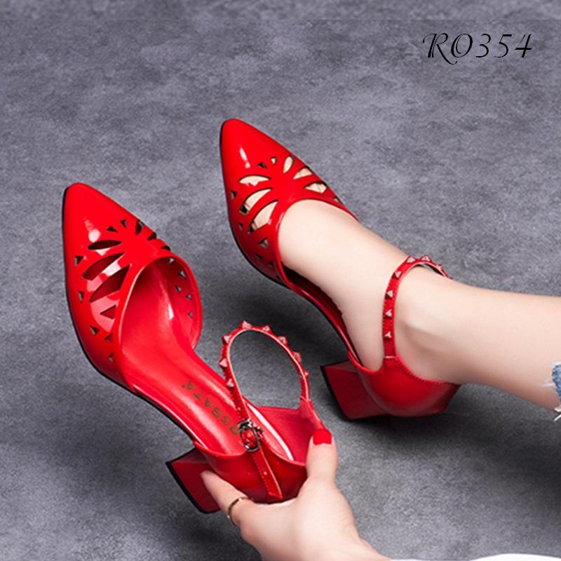 Giày cao gót nữ đẹp đế vuông 5 phân hàng hiệu rosata hai màu đen đỏ ro354