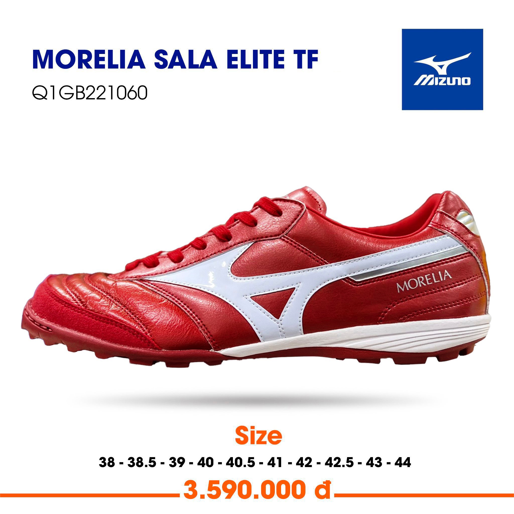 Giày đá bóng Mizuno Morelia Sala Elite TF - Q1GB221060 - Màu Đỏ