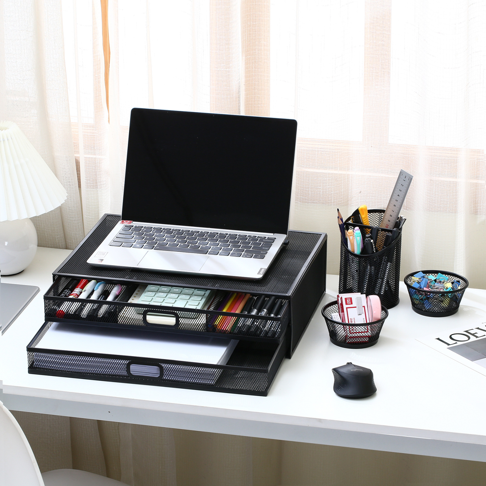 Kệ màn hình máy tính có ngăn kéo 2 tầng Monitor Stand Riser with Drawer