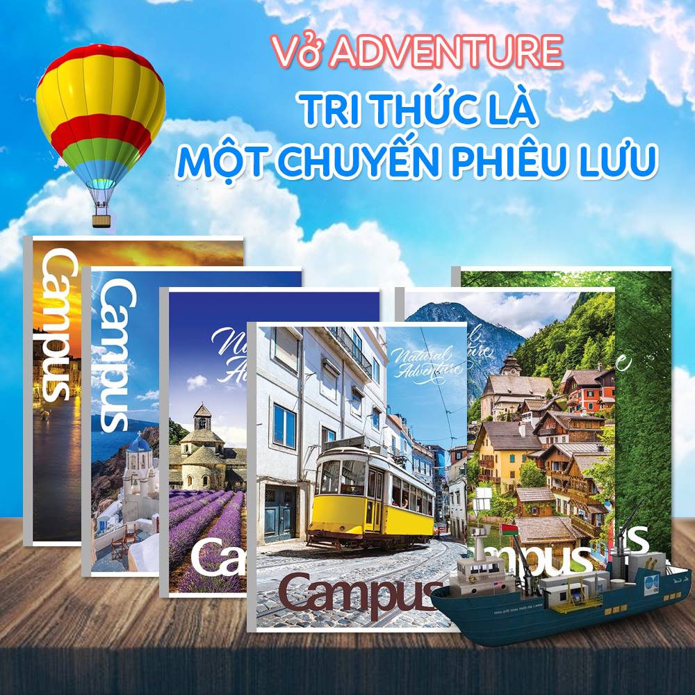 Combo 5 cuốn vở kẻ ngang Campus Adventure 200 trang B5 NB-BAVT200