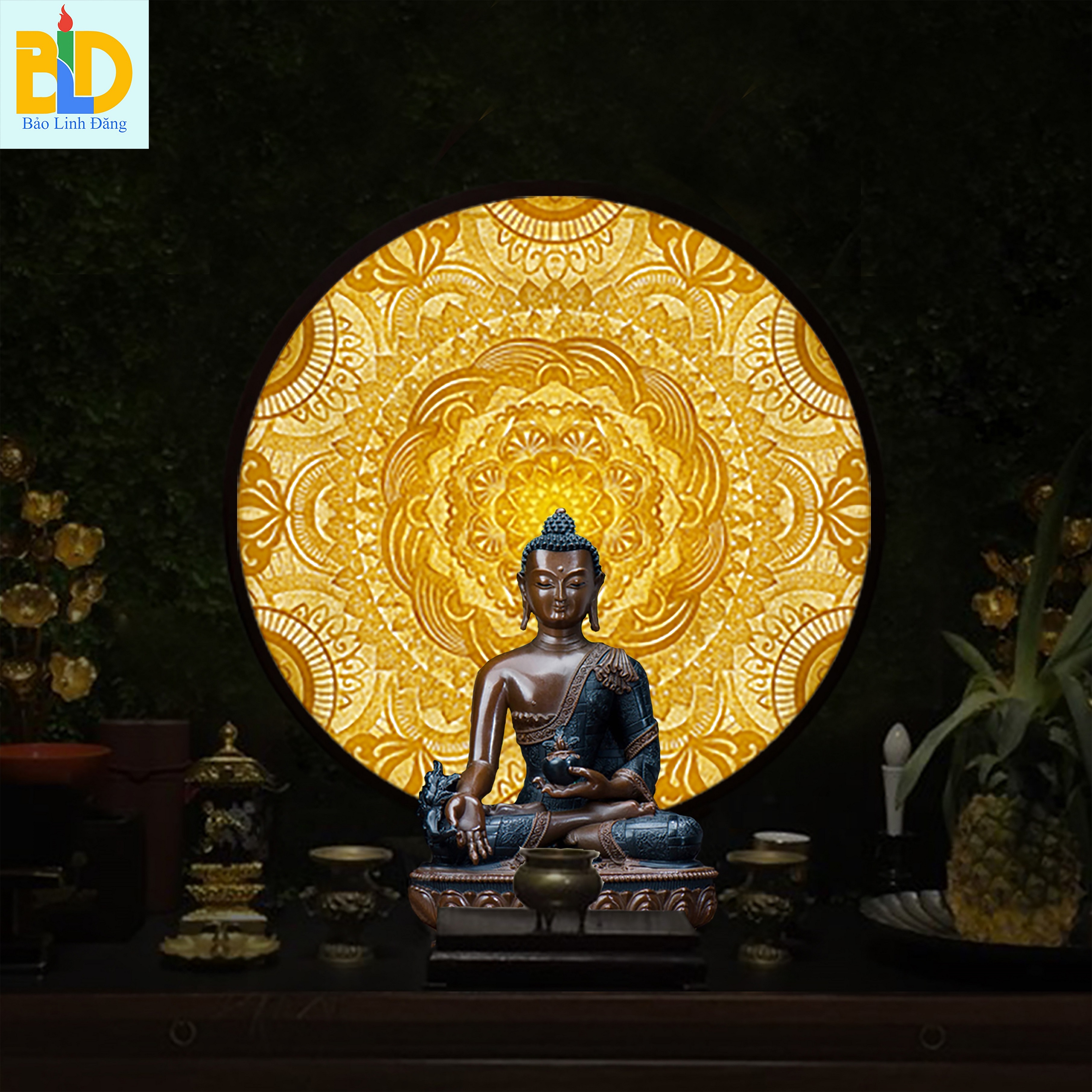 Tranh In Trúc Chỉ , Hào Quang , Chất Liệu In UV Họa Tiết Trúc Chỉ, Trang Trí Bàn Thờ, Gia Tiên, Tượng Phật