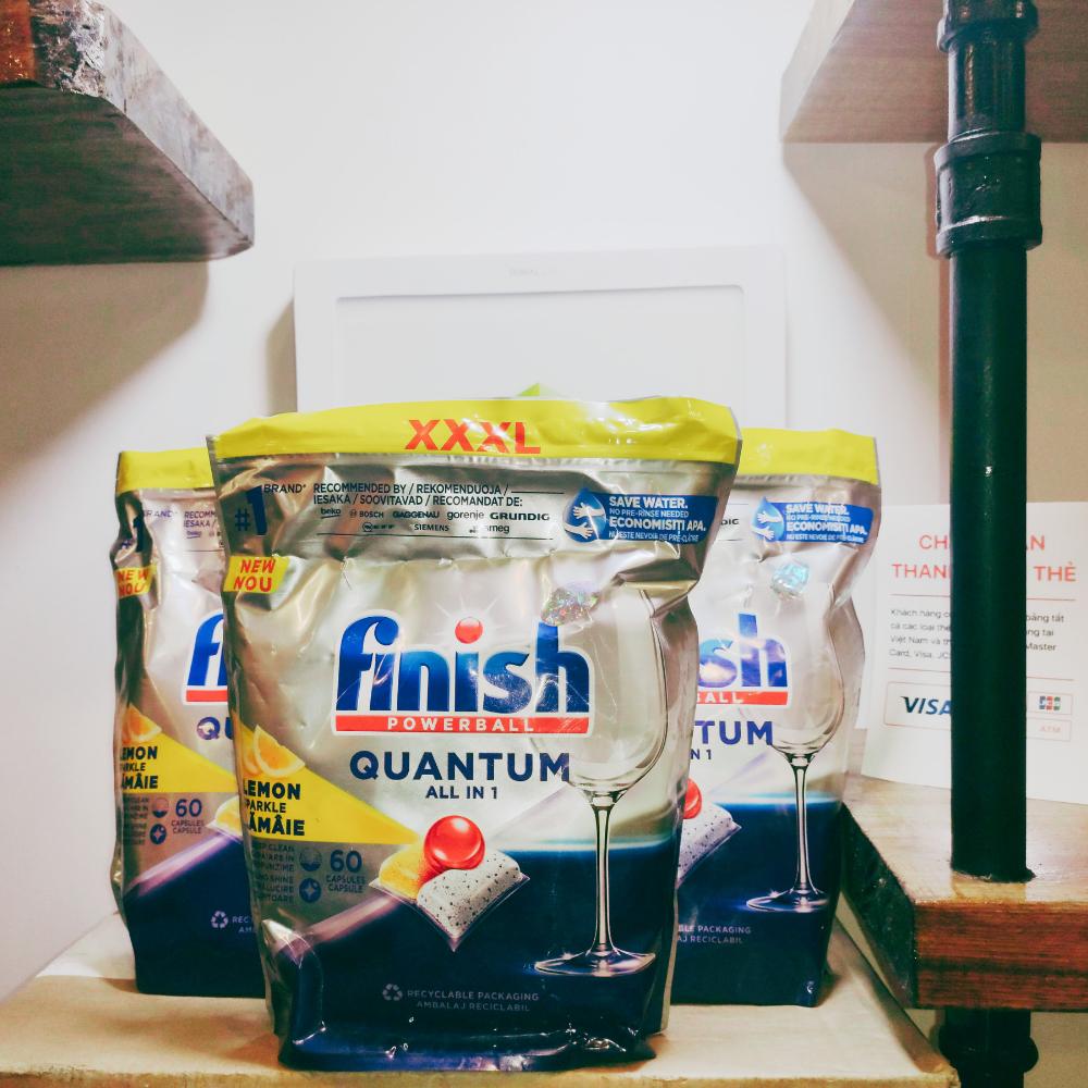 Túi 60 viên rửa chén Finish Quantum All in 1 – Dành cho máy rửa chén bát gia đình Châu Âu...