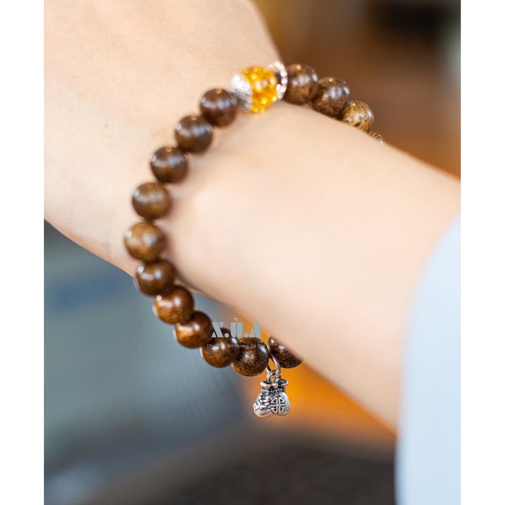 Vòng Tay Trầm Hương Đính Charm XUA104 Tuyệt Đẹp || Cầu Tài Lộc