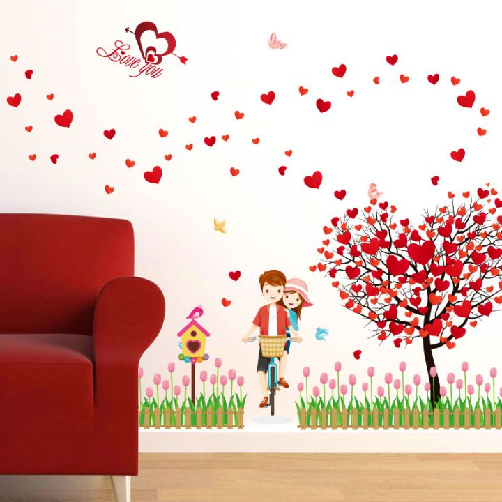 Decal dán tường Trái tim tình nhân 2 AmyShop lãng mạn DKN046