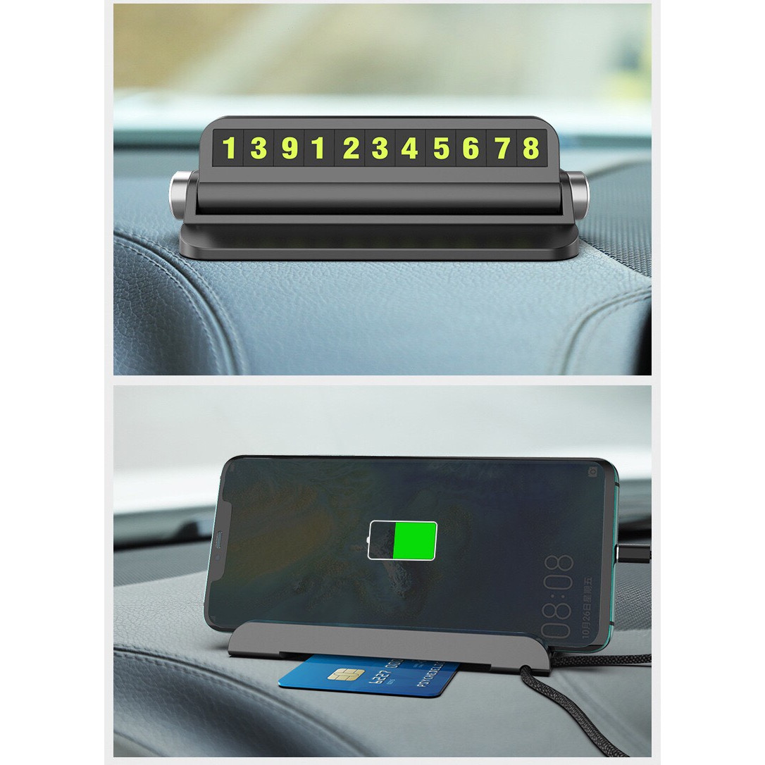 Bảng Số Điện Thoại Ô Tô, thẻ ghi số điện thoại gắn Taplo Xe hơi, ô tô Y6962 kèm khe đặt Điện thoại (màu Đen)