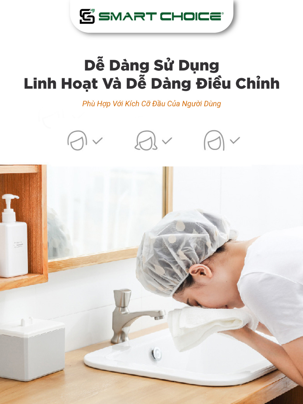 Mũ Tắm Hoạ Tiết Giọt Nước SMARTCHOICE 4 Màu Cao Cấp Tiện Dụng Cho Nhà Tắm