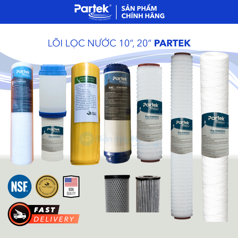 Lõi Lọc PARTEK - PARAGON Full Models 10 inch 20 inch P1005-PP PCA102 CATION GAC CTO Carbon P1012-PRS Sợi Cuốn Sợi Quấn - Hàng Chính Hãng