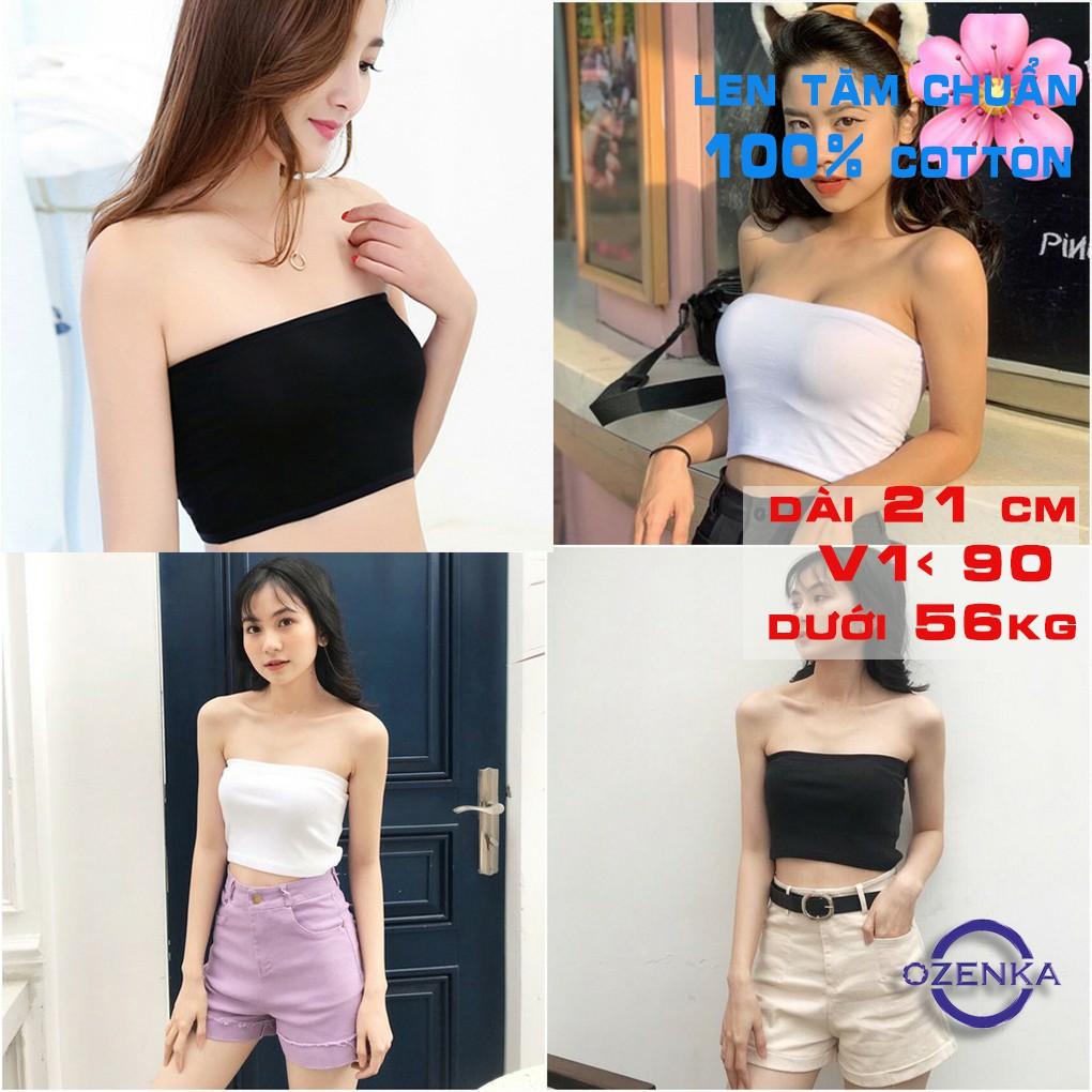 Áo ống quây ngực croptop len tăm 100% cotton 2 màu đen trắng free size dưới 53 kg AQ 099