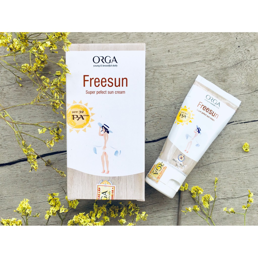 Kem chống nắng trắng da ORGA – FREESUN 30ML- Chăm sóc da, chống nắng, giúp bảo vệ da tránh tác hại từ ánh nắng mặt trời, tia tử ngoại; góp phần ngăn ngừa nhăn, nám da, cho làn da trông tươi sáng hơn.