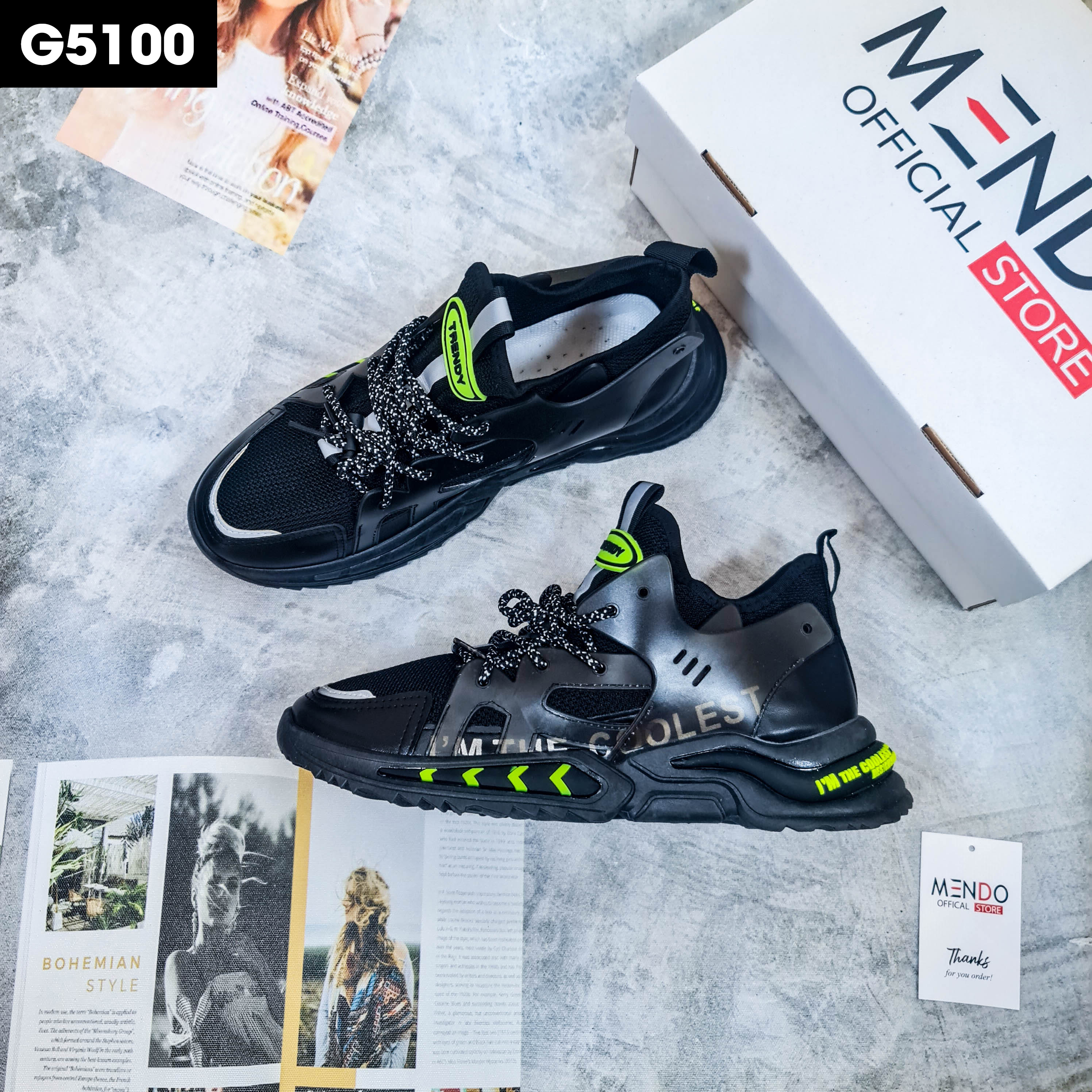 Giày Thể Thao Nam MENDO - Giày Sneaker Màu Xám - Đen - Trắng, Giày Thể Thao Chạy Bộ Xuyên Việt - G5105