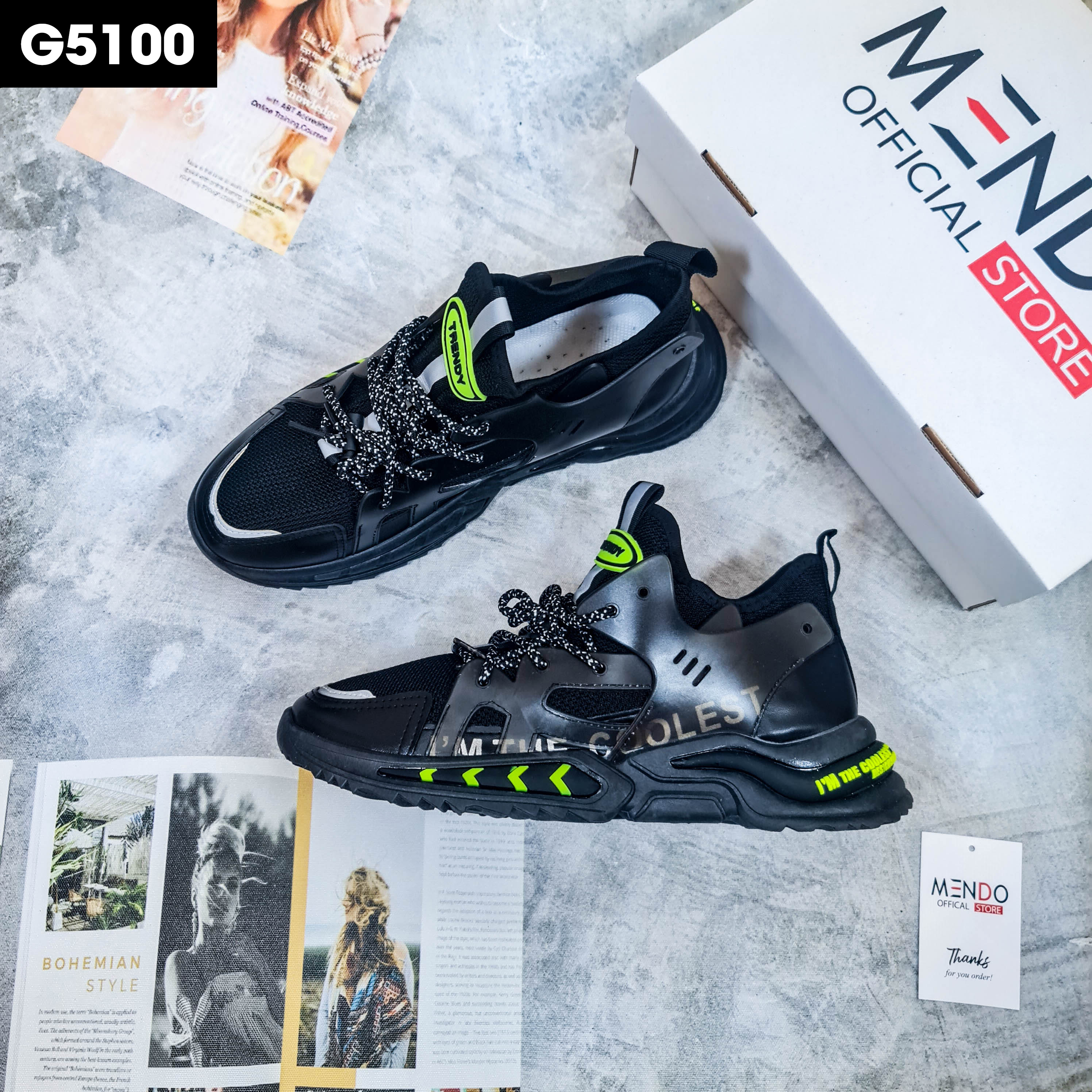 Giày Thể Thao Nam MENDO - Giày Sneaker Màu Trắng - Đen - Xám , Giày Thể Thao Chạy Bộ Xuyên Việt - G5095