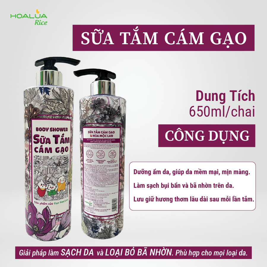 Sữa Tắm Cám Gạo - Chiết xuất từ Cám Gạo &amp; Hoa Mộc Lan - Chai 650ml