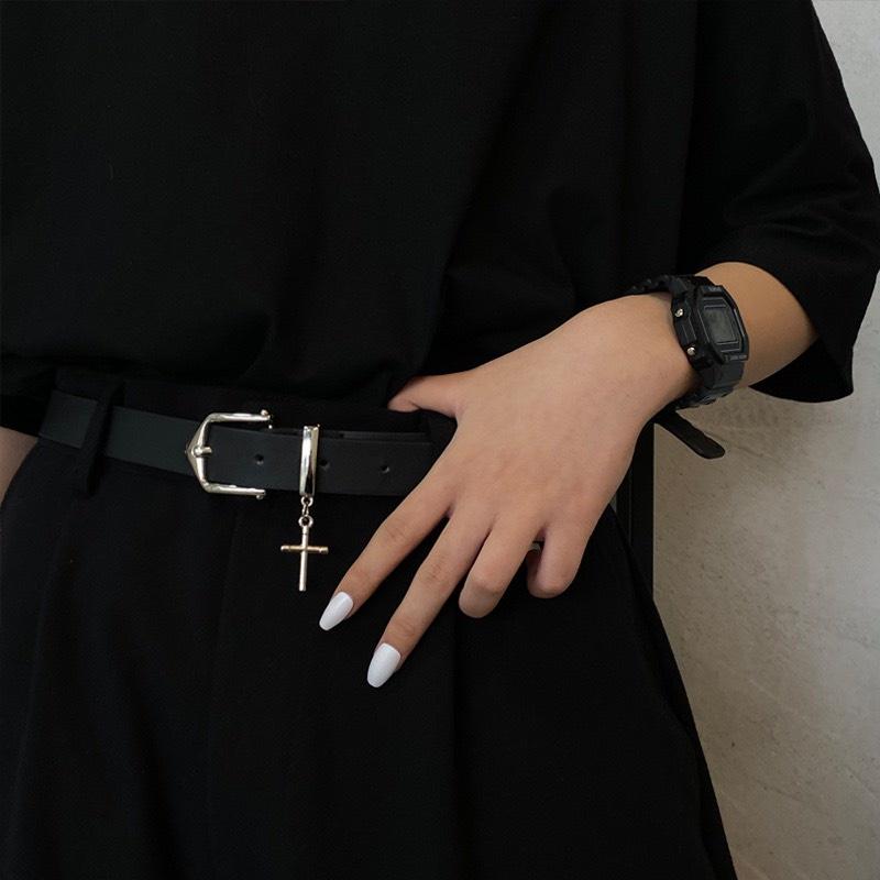 Thắt Lưng Nam Nữ Chữ thập bản nhỏ phong cách Hip hop trẻ trung - Dây Lưng Nam Nữ Unisex Mặt Kim Loại Streetstyle