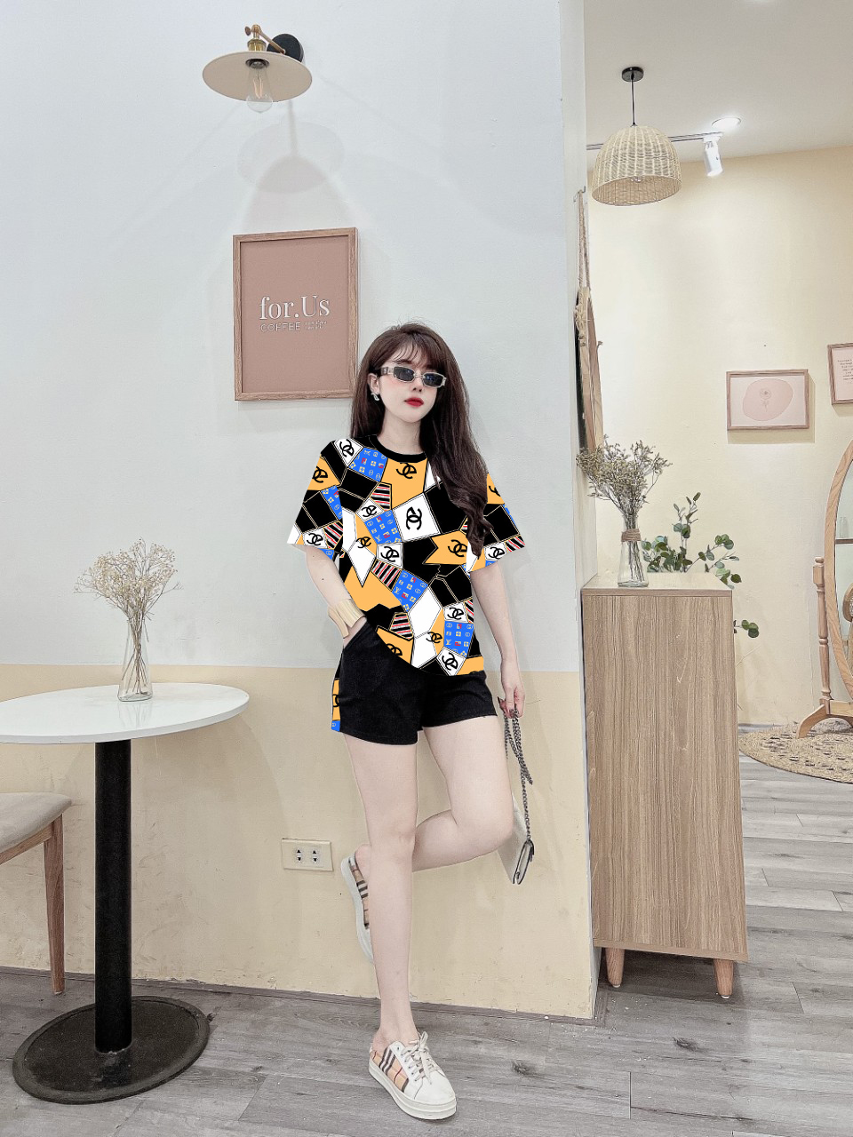 Đồ bộ thun cotton đùi họa tiết phối màu kí tự