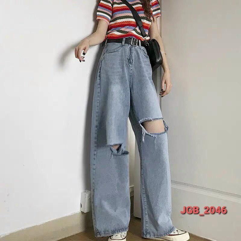 Quần Jeans Ống Suông Rộng Nữ cạp cao siêu tôn dáng Kanimi - QJ03