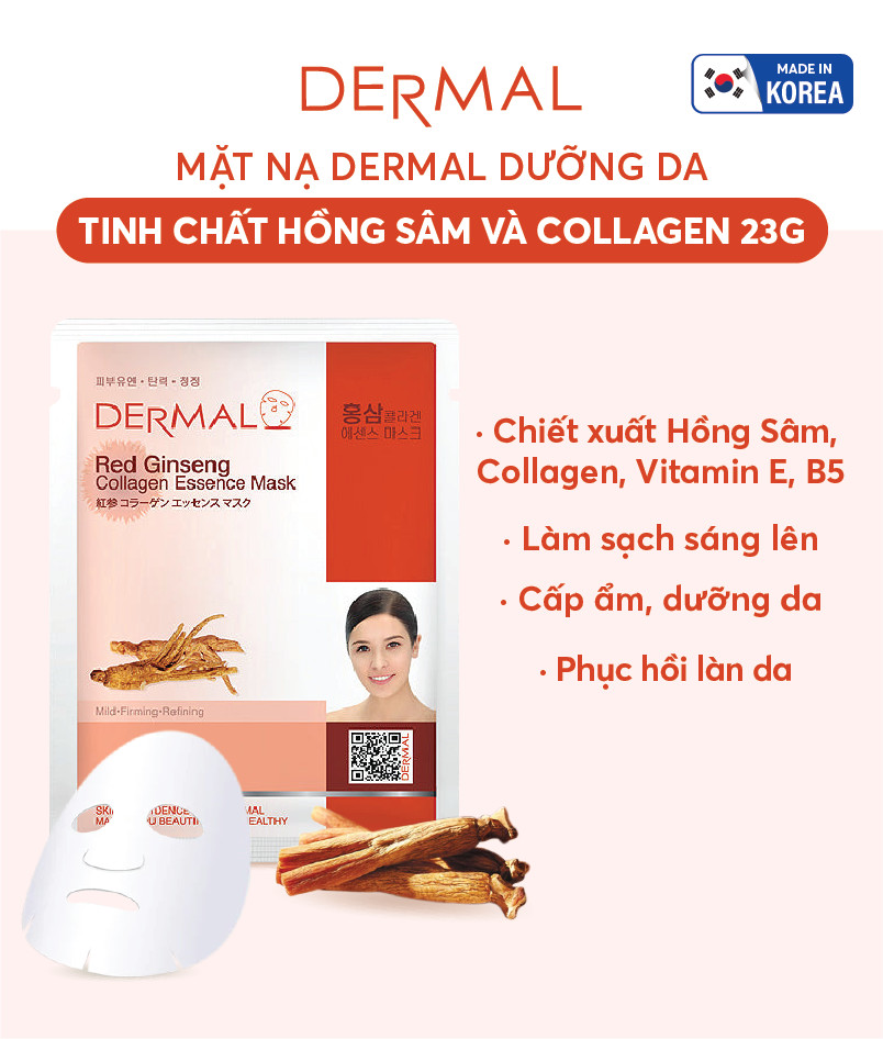 Mặt nạ dưỡng da Dermal tinh chất hồng sâm và collagen 23g