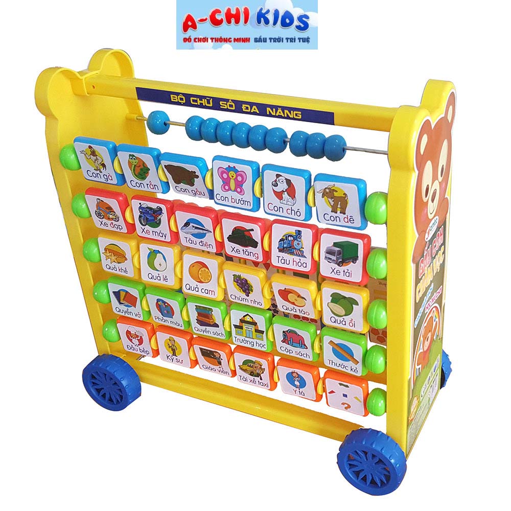 Đồ Chơi Giáo Dục Trẻ Em - Bảng Chữ Cái Tiếng Việt Và Số Đa Năng 8in1 Thiết Kế Kiểu Xe Đẩy Cho Bé Từ 3 Tuổi Hàng Việt Nam