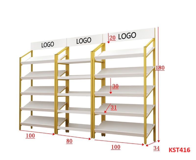 Kệ trưng bày sản phẩm, hàng hóa , kệ trang trí khung sắt mặt gỗ KST416- Nội thất lắp ráp Viễn Đông Adv