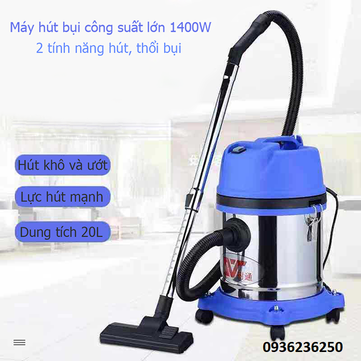 Máy hút bụi gia đình công suất cao 1400w dung tích 20L- hút khô hút ướt thùng inox cao cấp