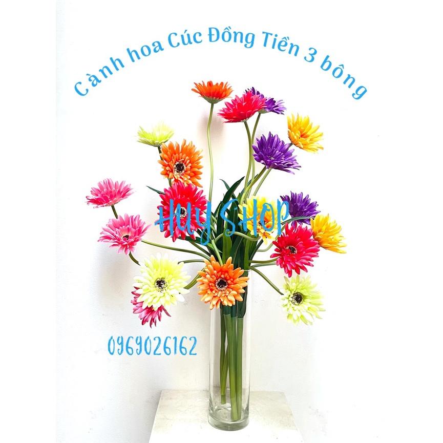HOA GIẢ TRANG TRÍ - CÀNH HOA CÚC ĐỒNG TIỀN NHÂN TẠO 3 BÔNG