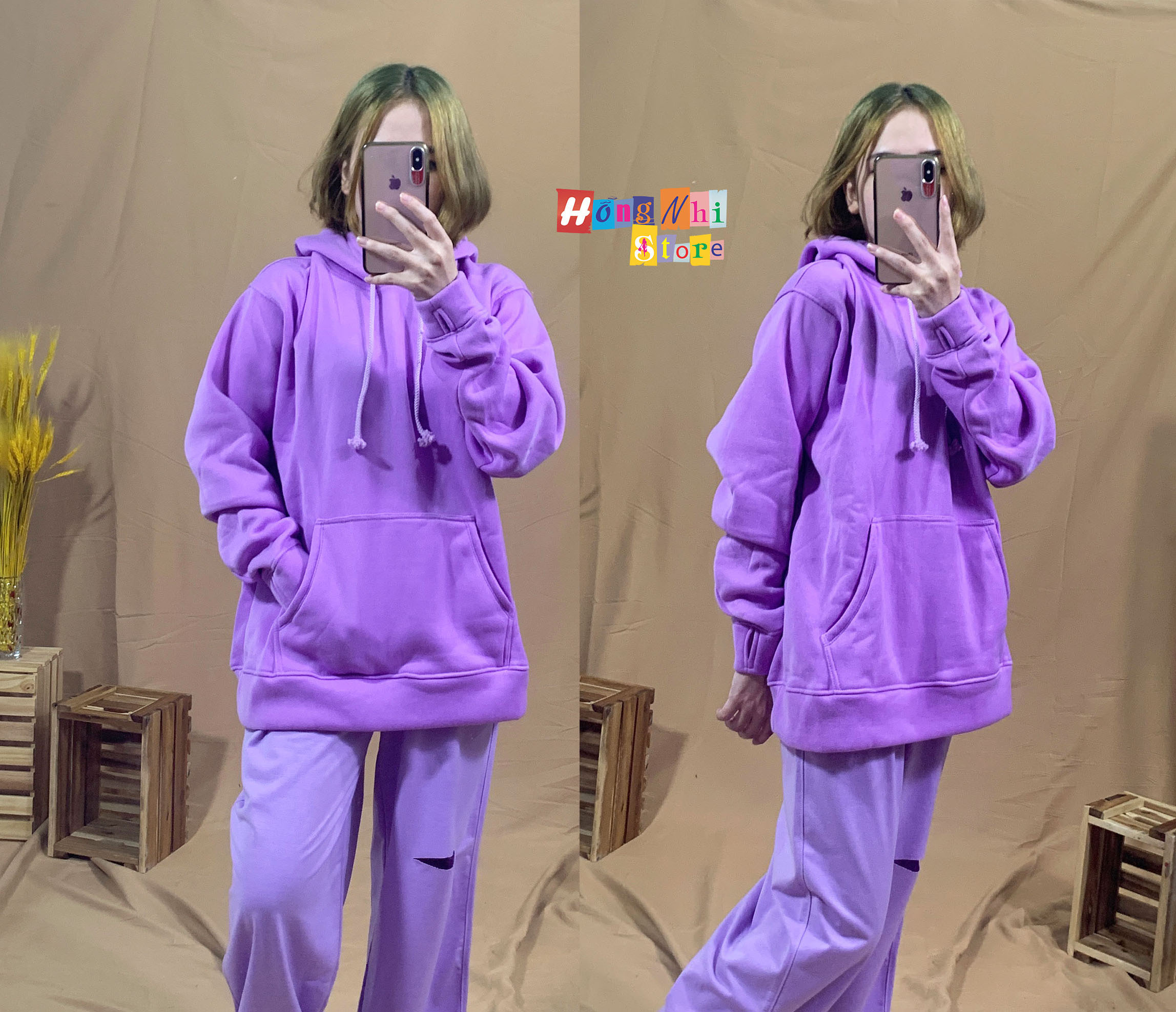 Áo Khoác Hoodie Trơn Ulzzang Unisex Màu Tím Chất Nỉ Bông Cao Cấp Dáng Rộng Nam Nữ - MM