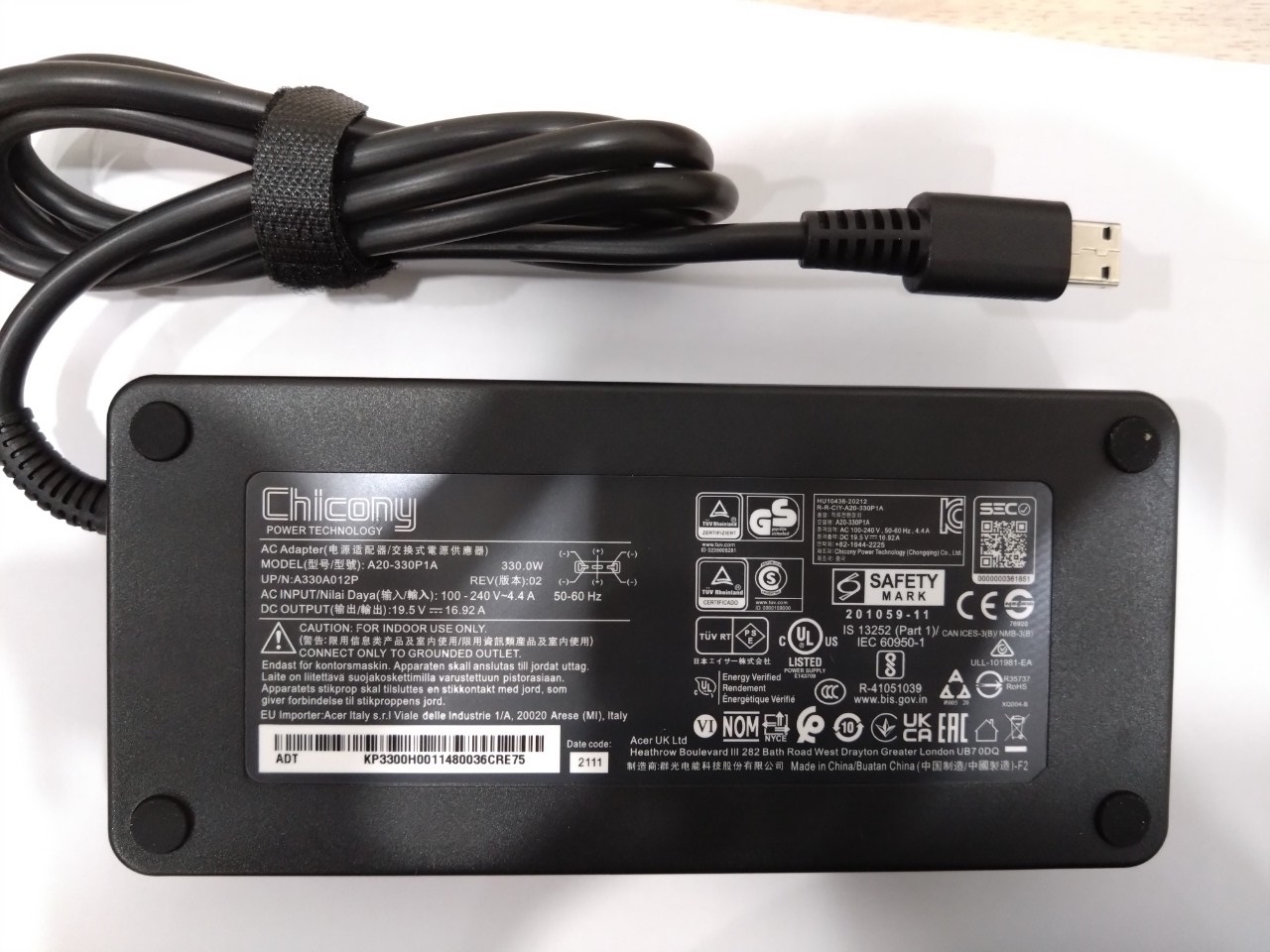 Sạc dành cho Laptop Gaming MSI Raider GE77HX 12UH/i9/3080 RTX ADP-330CB B Delta/Chicony AC Adapter 330W USB Tip hàng nhập khẩu