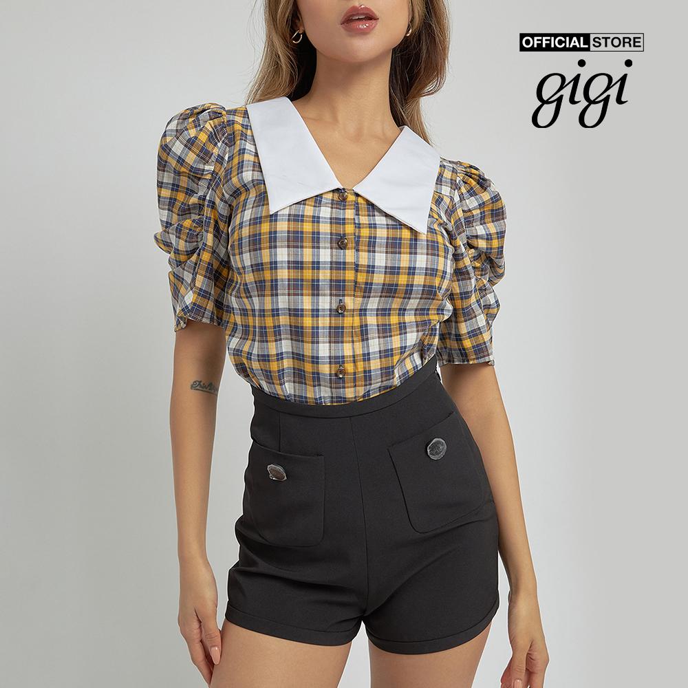 GIGI - Áo kiểu nữ tay ngắn cổ bẻ Point Collar Gath G1110B212243