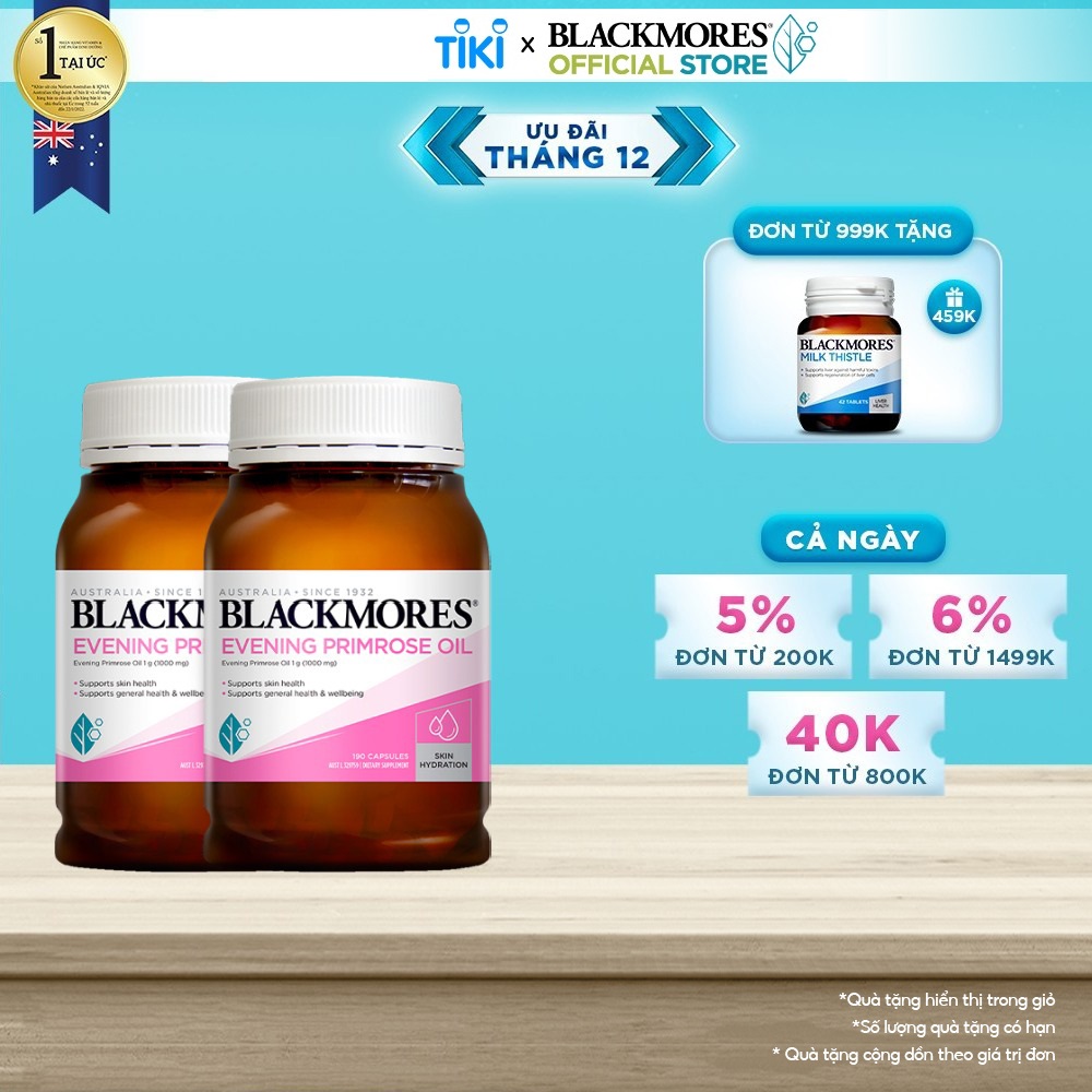 Combo 2 Lọ Tinh Dầu Hoa Anh Thảo Hỗ Trợ Cân Bằng Nội Tiết Tố Blackmores Evening Primrose Oil 190 Viên/Lọ