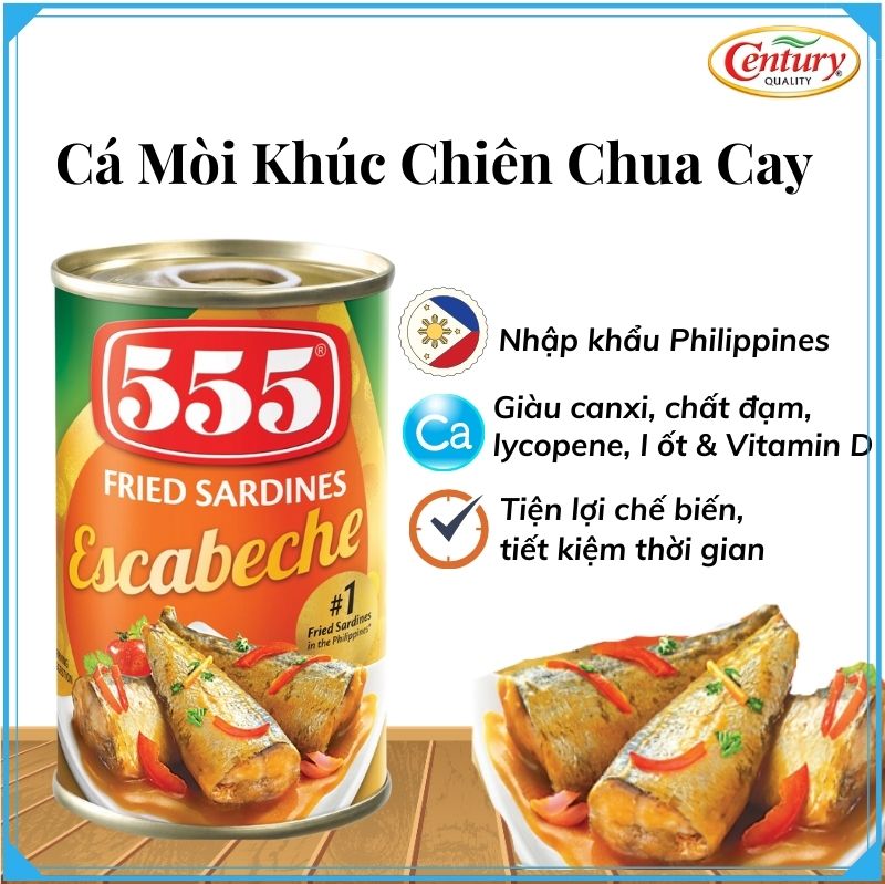 [Cao cấp] Cá mòi chiên 555 - Combo 3 hộp x 155g (Bistek, Sốt chua ngọt, sốt cay) - Nhập khẩu Philippines