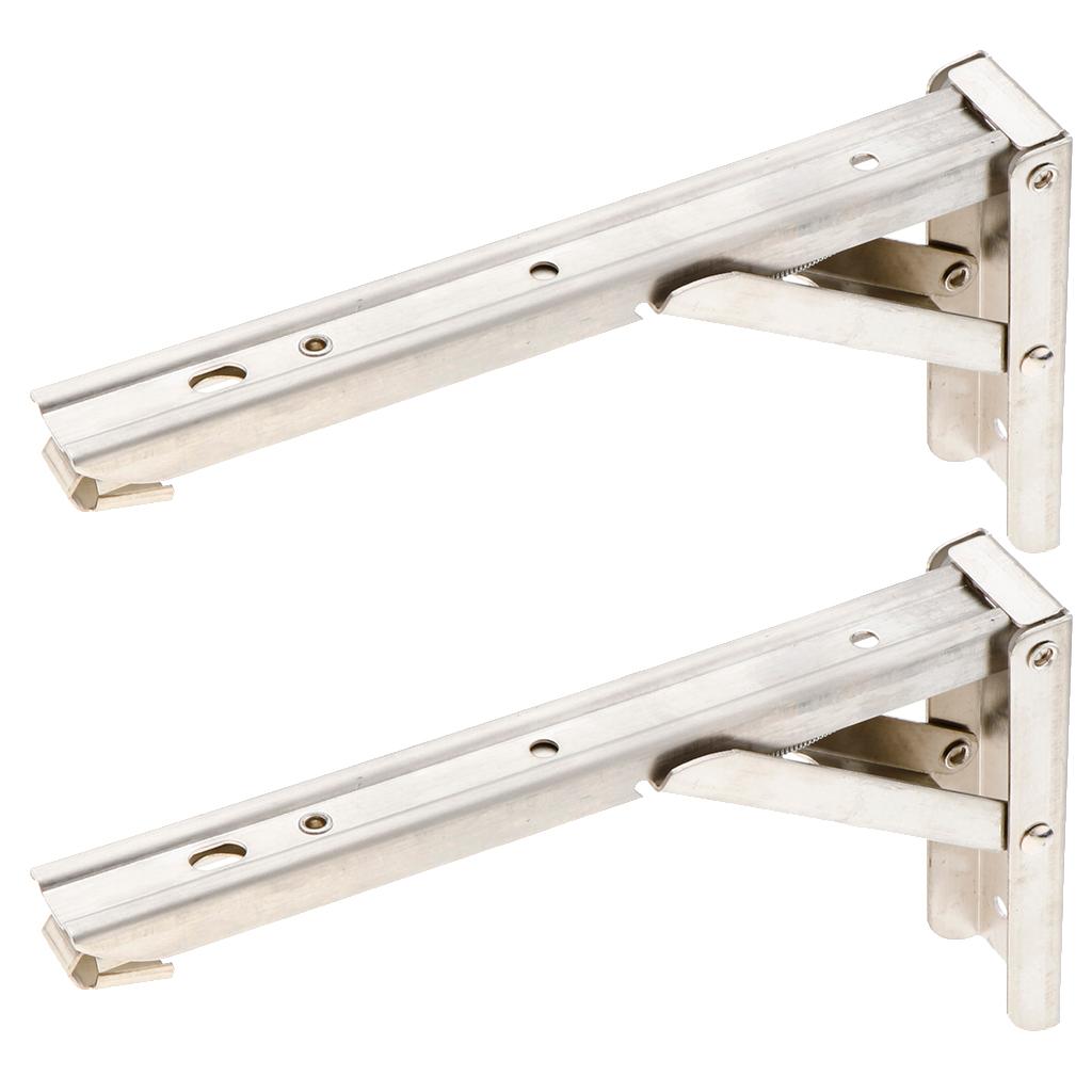 2pcs Folding Shelf Brackets, Stainless Steel Collapsible Shelf Bracket for Table Work Bench, Space Saving DIY Bracket