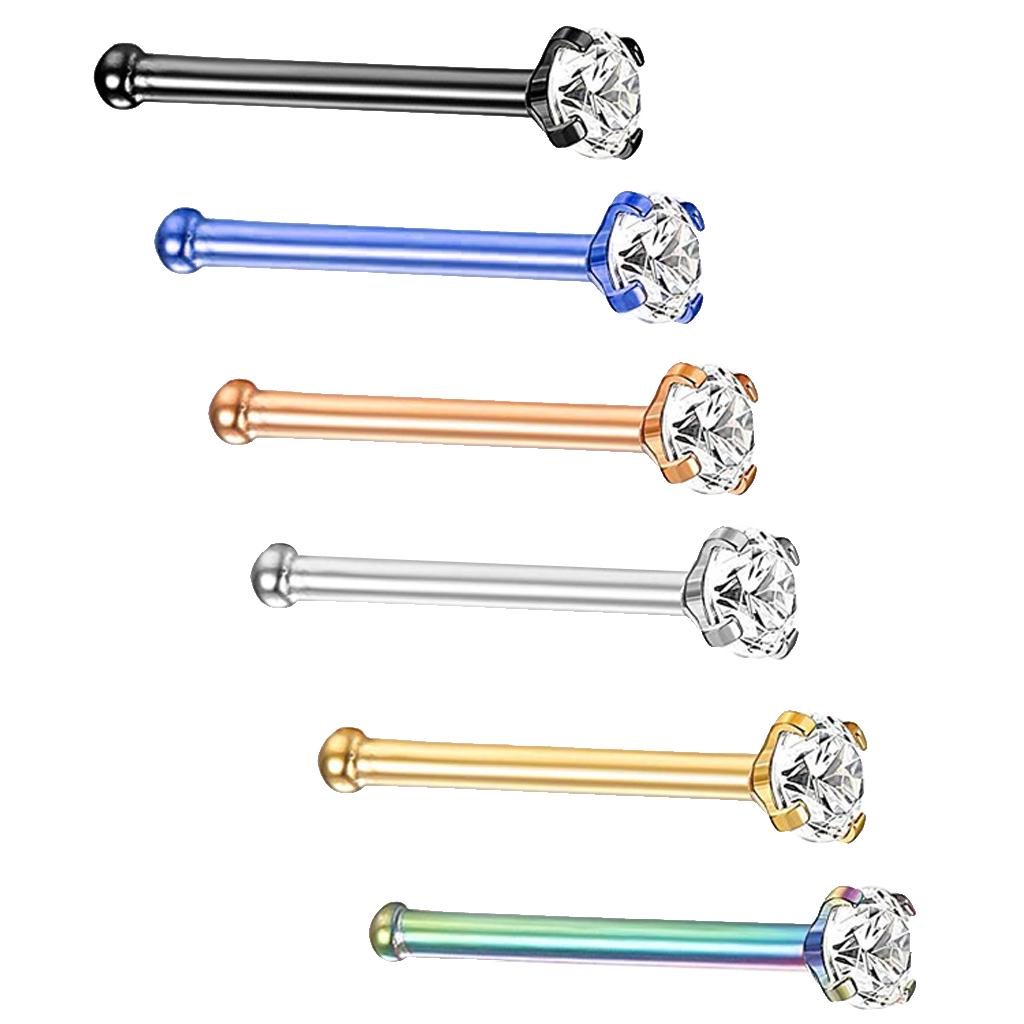 6 Pieces 316L Stainless Steel 20G Nose Ring Bars Stud Piercing Jewelry 1.5mm