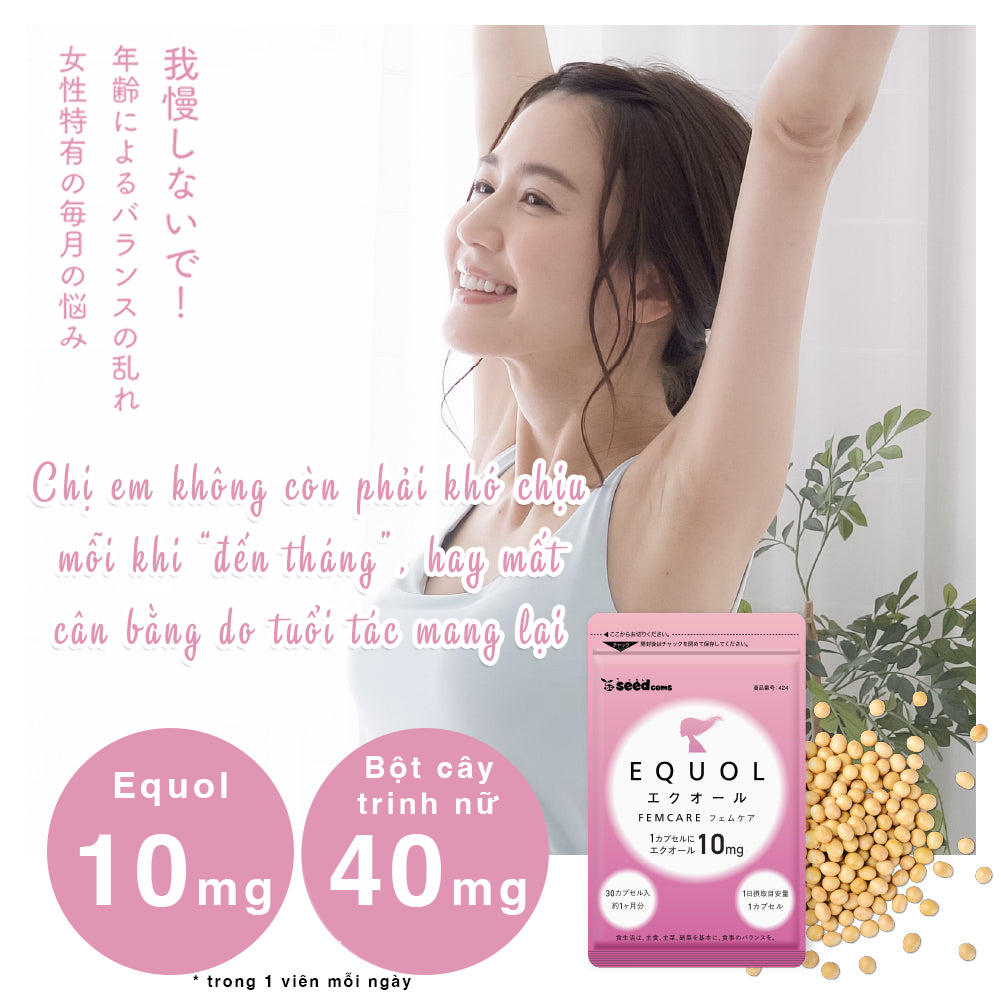 Viên Uống Bổ Sung Equol Giúp Cân Bằng Nội Tiết Tố Nữ Và Giảm Các Triệu Chứng Bốc Hỏa Seedcoms Nhật Bản