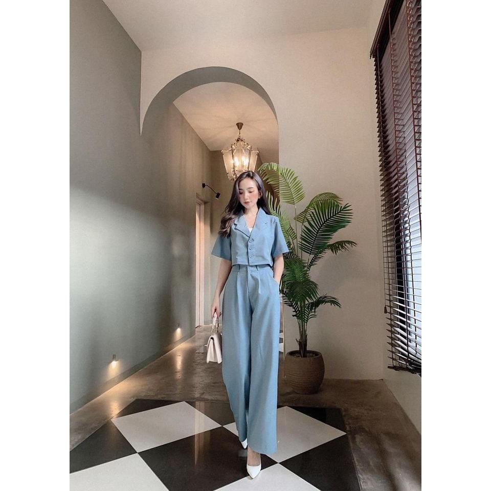 Áo blazer Croptop kèm quần ống rộng phong cách ulzzang năng động trẻ trung.Sét bộ đi chơi đi tiệc thời trang nữ