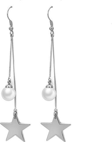 Bông tai thiết kế nữ xích mảnh dáng dài mix hạt châu và ngôi sao hi vọng