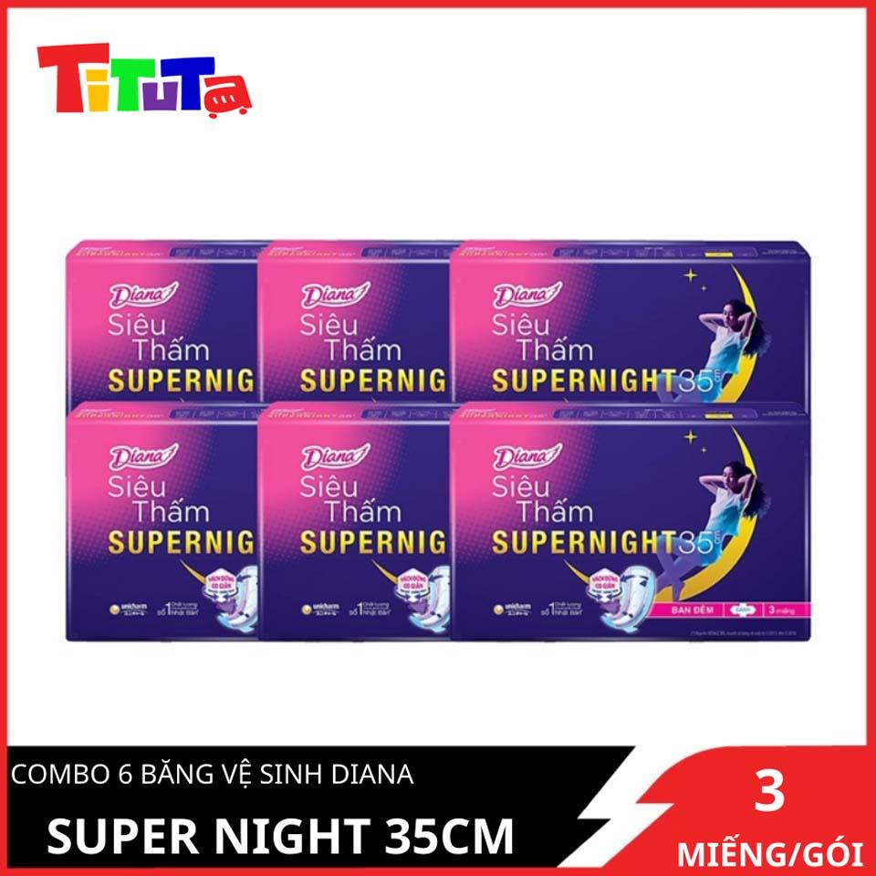 Combo 6 Băng Vệ Sinh Diana Super Night 35cm (Gói 3 Miếng)