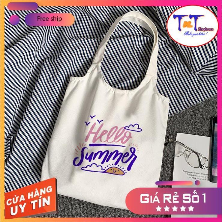 TT18 Túi tote vải Canvas đeo vai phong cách Ulzzang, vải bố form Unisex Vintage