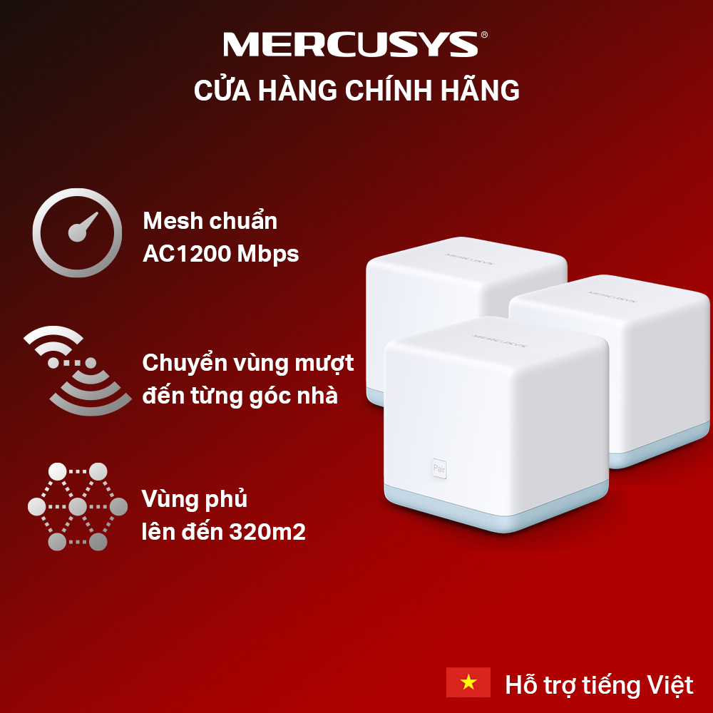 Bộ Phát Wifi Mesh Mercusys Halo S12 (3-Pack) Chuẩn AC Tốc Độ 1200Mbps - Hàng Chính Hãng