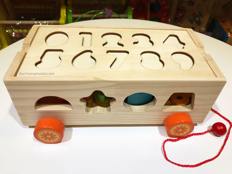 Đồ chơi xe kéo thả hình khối và số cho bé vui học bằng gỗ