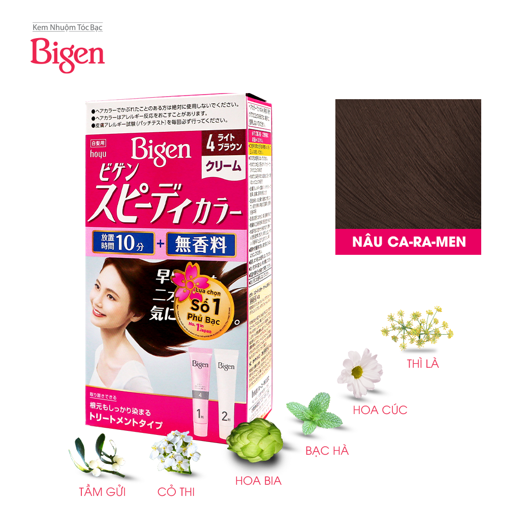 Combo 2 Hộp Thuốc nhuộm dưỡng tóc phủ bạc thảo dược Bigen Nhập Khẩu 100% Nhật Bản Speedy Color Cream 80mlx2 dạng kem - BSHx2 Số 2 - Số 4 Nâu Sáng  - Nâu Caramen