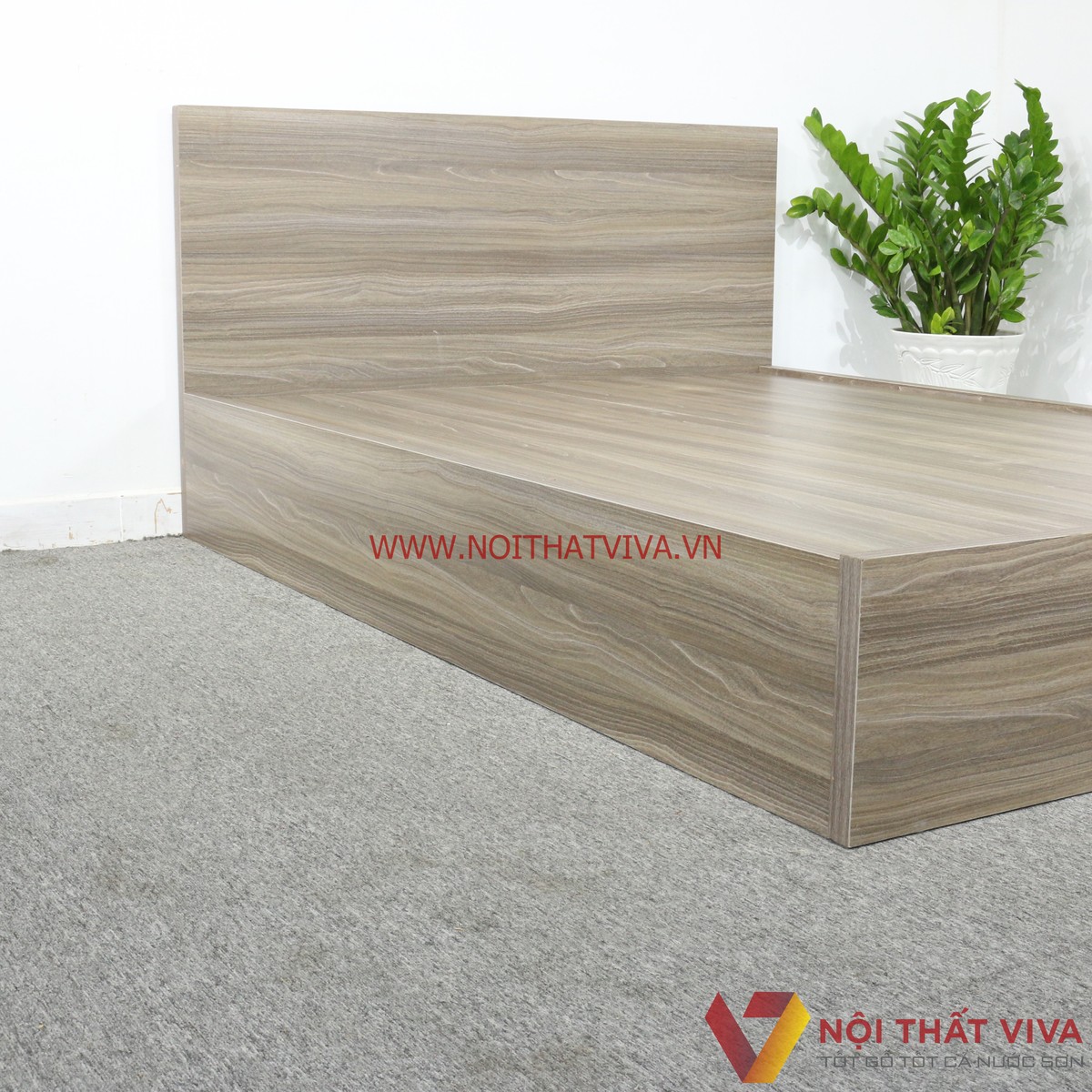 Giường Ngủ Gỗ MDF Melamine Màu Xám Vân Gỗ Đẹp Giá Rẻ