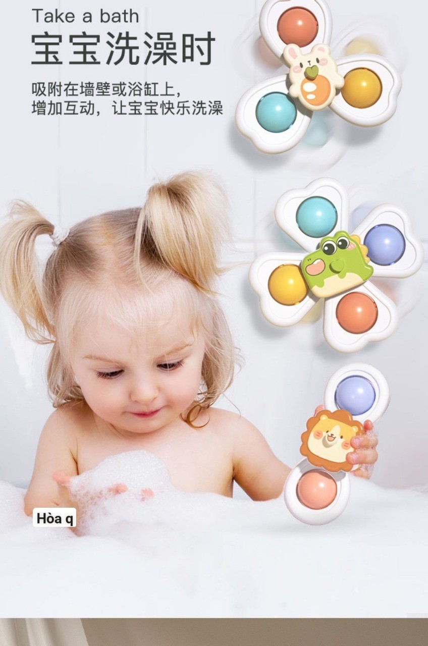 Set 3 Con Quay Spinner Dán Tường Hít Chân Có Thể Xếp Chồng Màu Sắc Tươi Sáng Hình Ngộ Nghĩnh Cho Bé