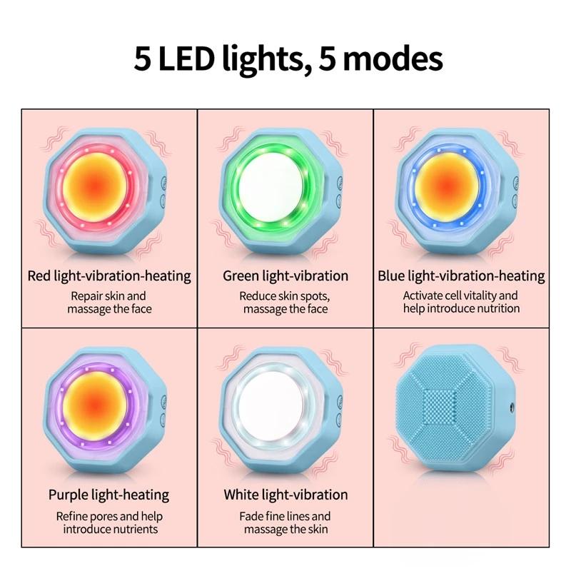 Bằng Sáng Chế 2 Trong 1 Sonic Rửa Mặt Bàn Chải EMS LED Photon Trị Liệu Độ Làm Nóng Mặt Bàn Chải Máy Mát Xa Thông Minh Mặt Nạ Da vẻ Đẹp Thiết Bị