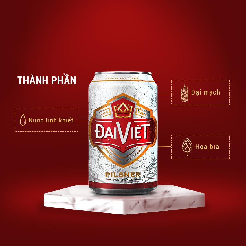 [Combo (12) lon 330ml]  Bia Pilsner Đại Việt, Bia vàng sản xuất theo luật bia tinh dòng của Bia Đức, không hóa chất, đậm vị đúng gu