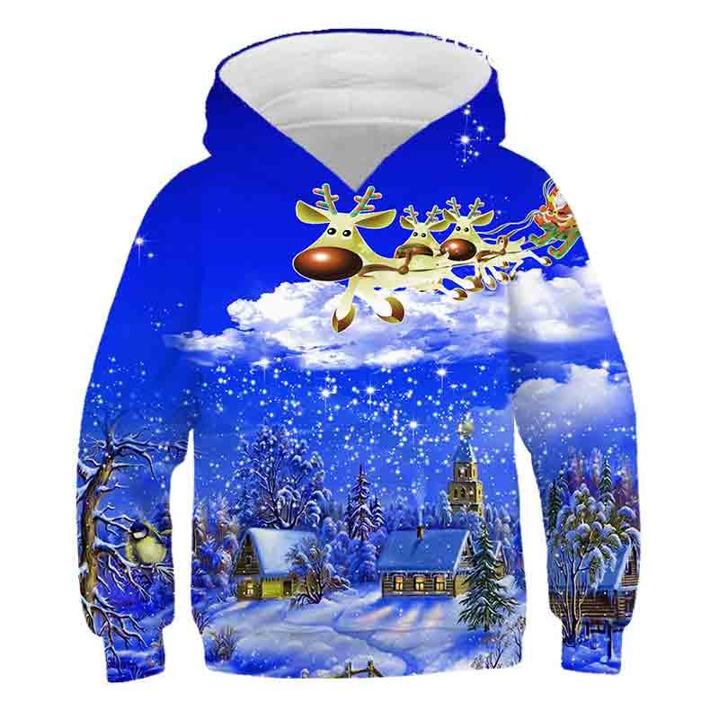 Cây Giáng Sinh Khoác Hoodie 2021 Bé Gái Và Bé Trai Áo Nỉ Ấm Áp 3D Bé Áo Thun Dài Tay TEE Mùa Đông Thời Trang Trẻ Em Áo Thun Chui Đầu Quần Áo