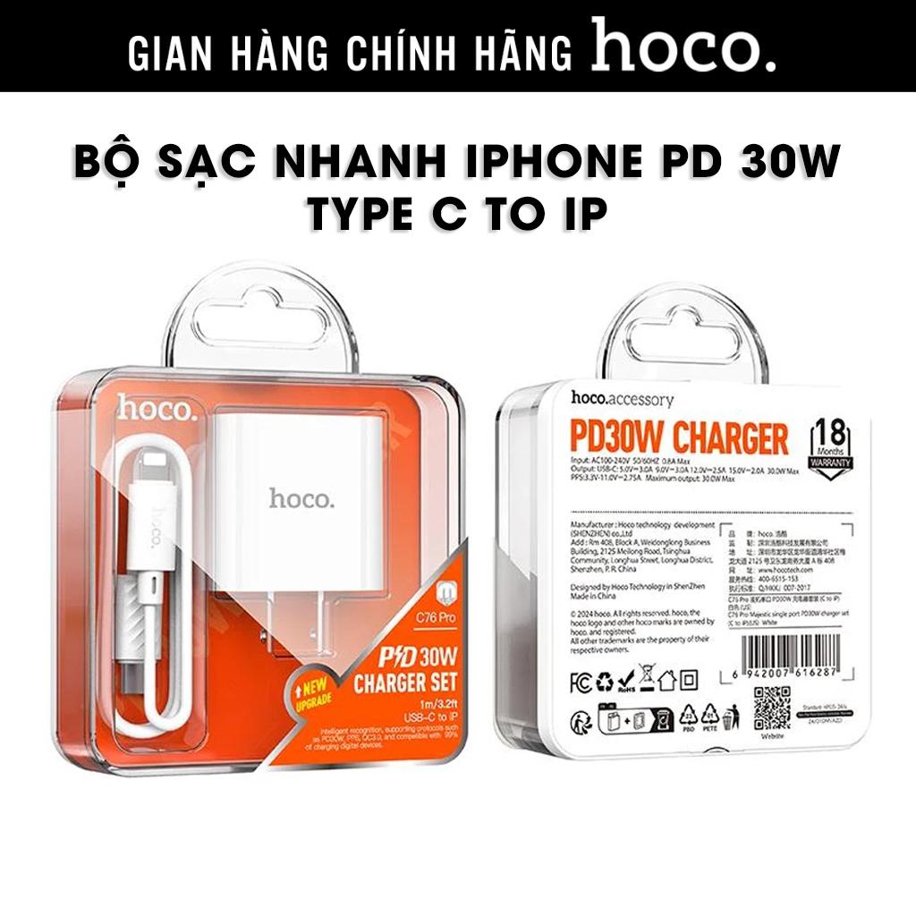 Bộ sạc siêu nhanh cho Iphone PD 30W Hoco C76 Pro, bộ củ cáp sạc nhanh hàng chính hãng Hoco không nóng máy