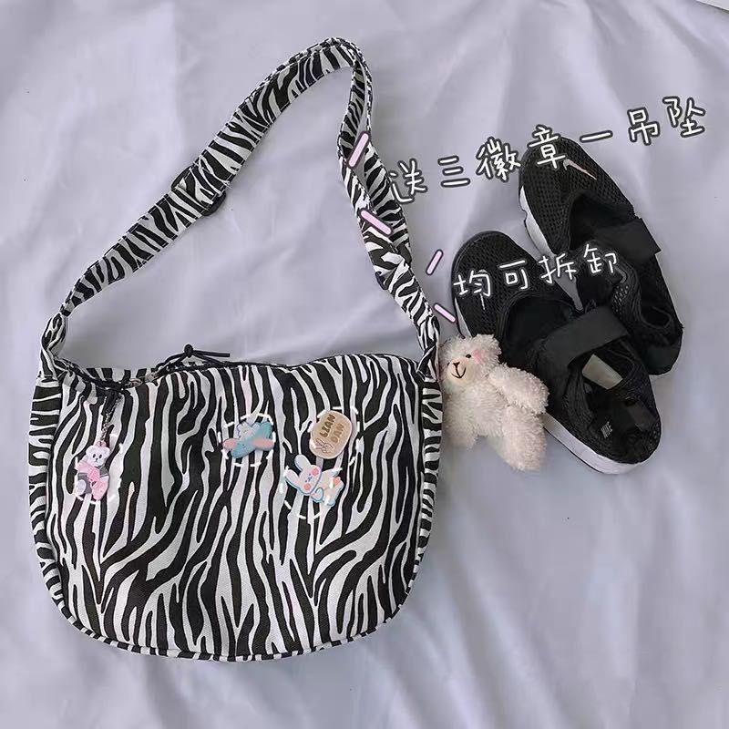 Bag Women's New Zebra Pattern Vintage Canvas Bag Female Student Korean Style Leopard Print Messenger Bag All-Match Shoul