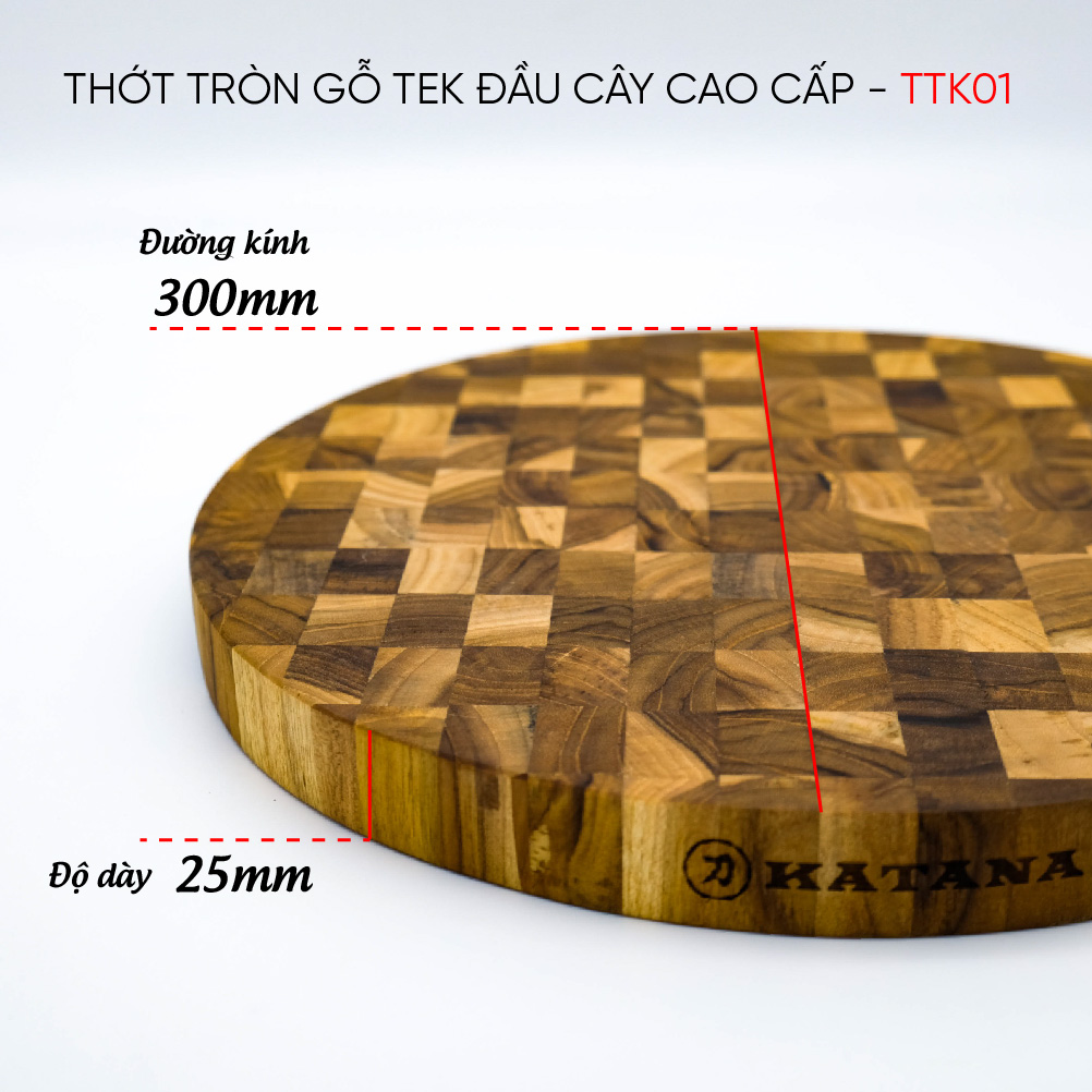 Thớt gỗ teak cao cấp  loại mỏng TKT01 - thớt tròn kích thước 25x300x300mm